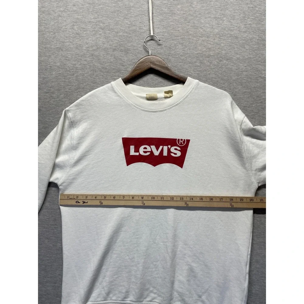 Levi's Sweatshirt Unisex Medium White Fleece Lined Classic Fit Red Batwing Logo